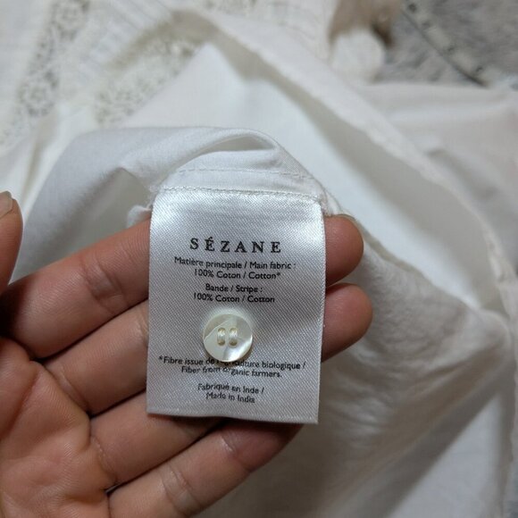 Sezane Laurianne Blouse White Long Sleeve Cotton Embroidered Top Size 34 US 2 - Picture 9 of 10